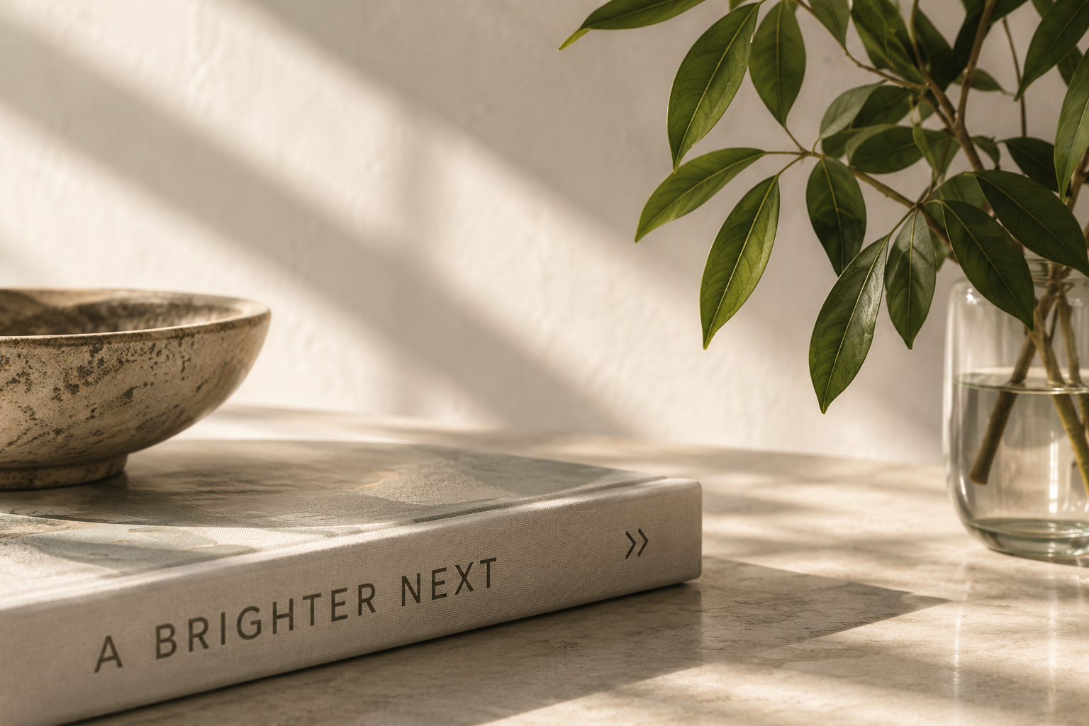 Sunlit workspace representing thoughtful marketing strategy and forward progress.